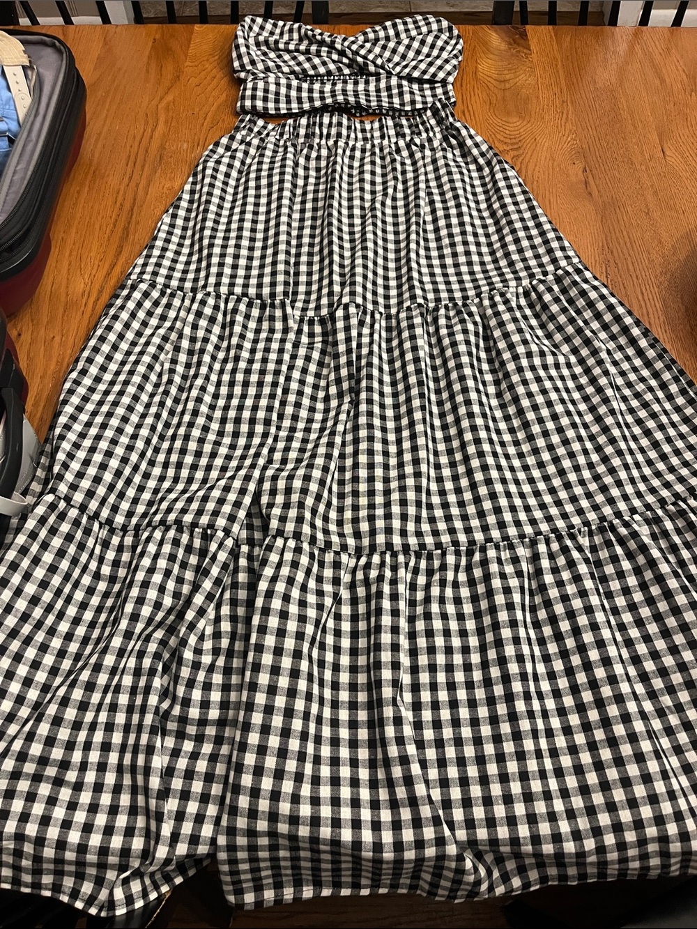 SHEIN Black and White Gingham Tiered Maxi Skirt Set